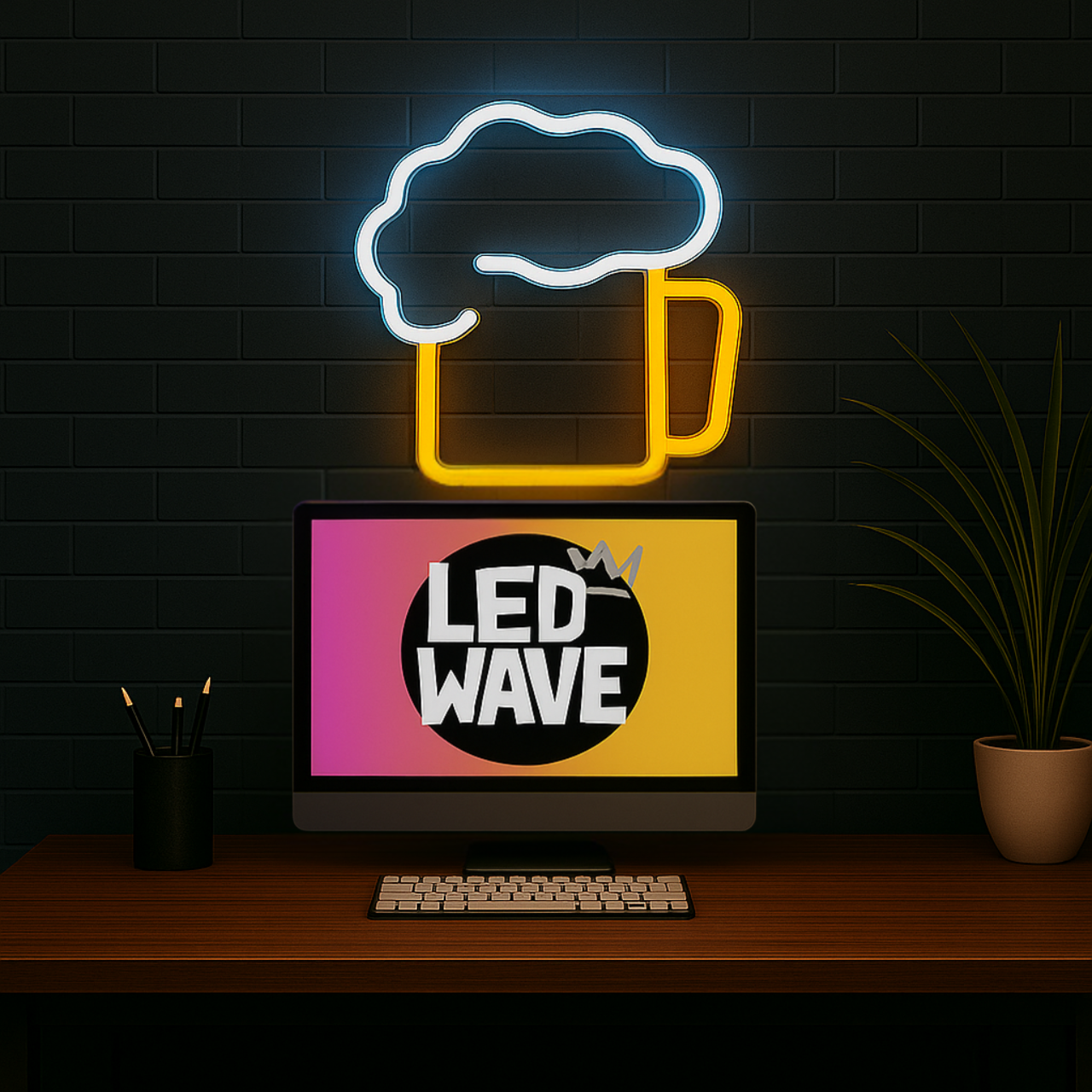 Beer (White + Yellow) Neon Sign